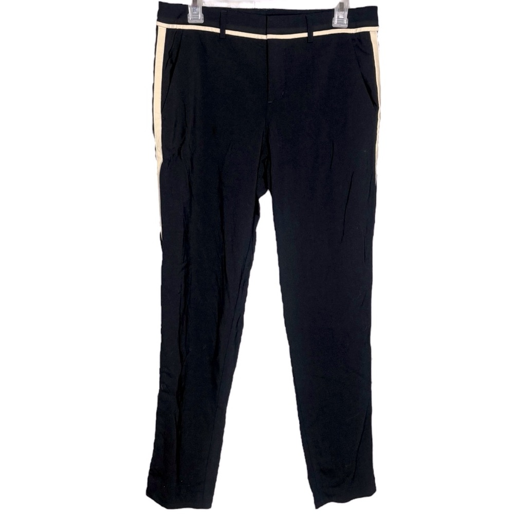 Vince Trousers wool navy blue cream tuxedo stripe Women's Pants size 6 straight